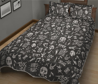 Grunge Rock And Roll Pattern Print Quilt Bed Set