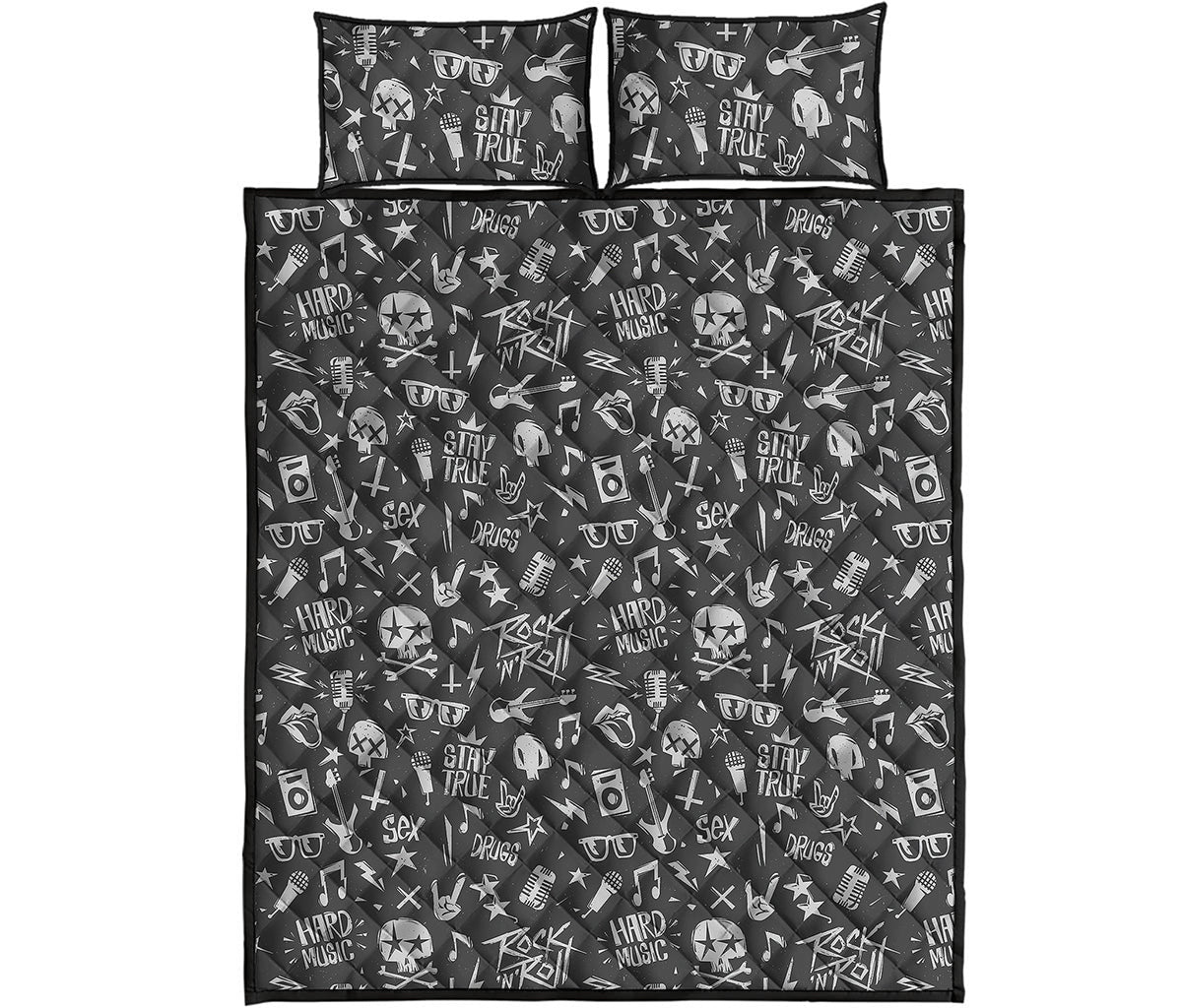 Grunge Rock And Roll Pattern Print Quilt Bed Set
