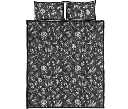 Grunge Rock And Roll Pattern Print Quilt Bed Set