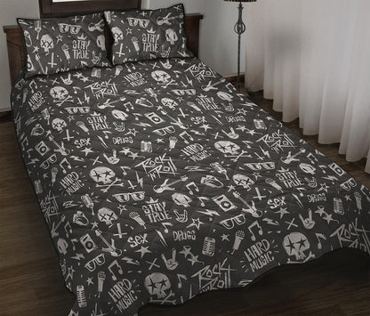 Grunge Rock And Roll Pattern Print Quilt Bed Set