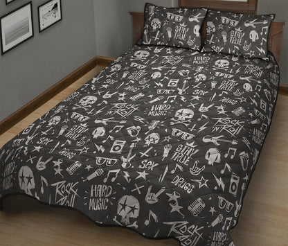 Grunge Rock And Roll Pattern Print Quilt Bed Set