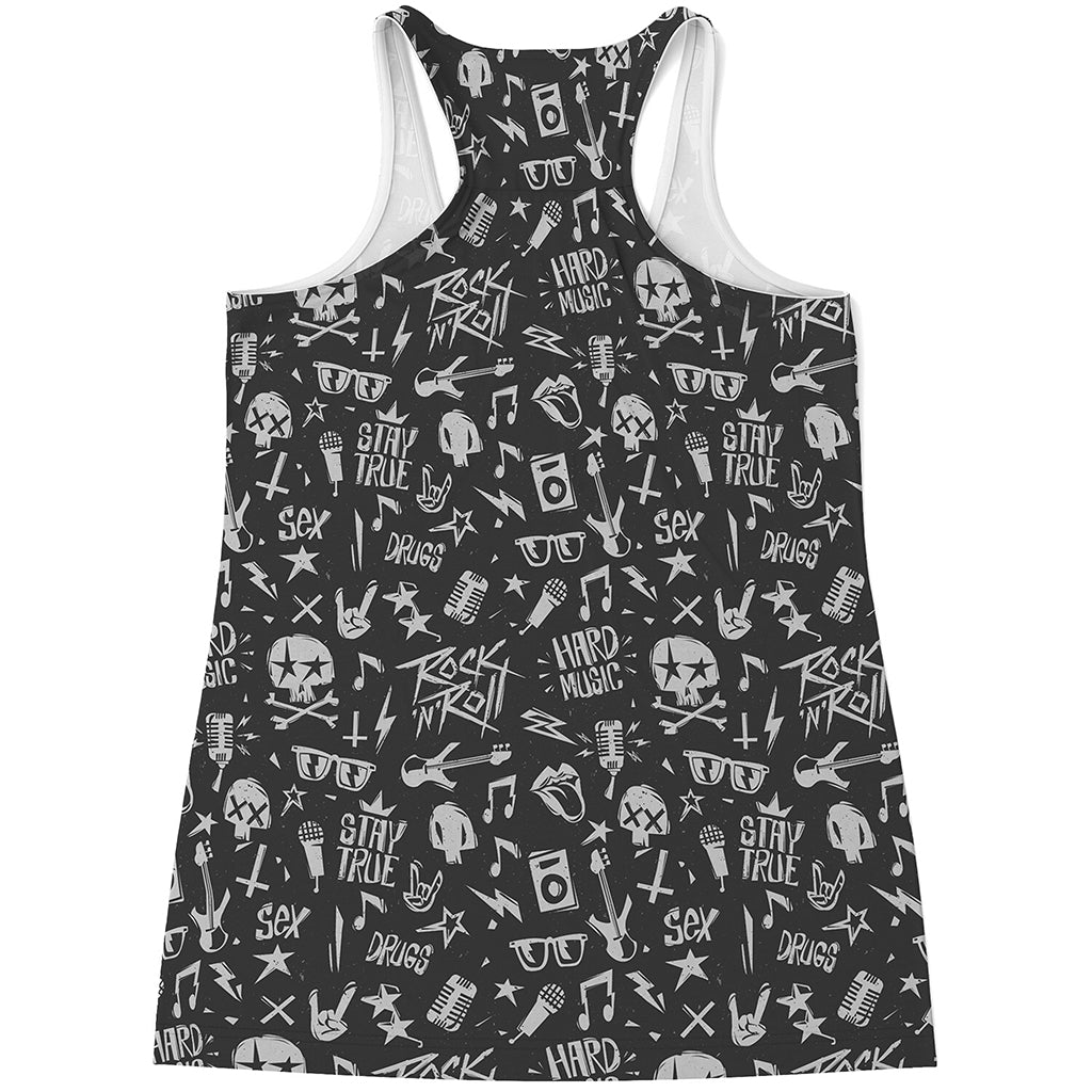 Grunge Rock And Roll Pattern Print Women's Racerback Tank Top