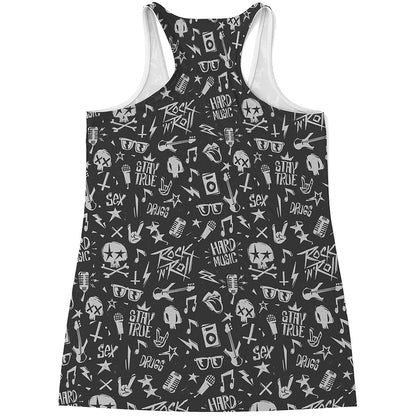 Grunge Rock And Roll Pattern Print Women's Racerback Tank Top