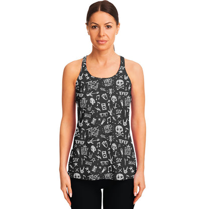 Grunge Rock And Roll Pattern Print Women's Racerback Tank Top