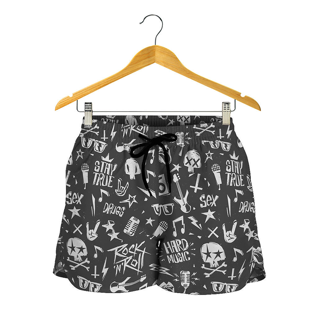 Grunge Rock And Roll Pattern Print Women's Shorts