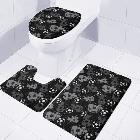 Grunge Soccer Ball Pattern Print 3 Piece Bath Mat Set