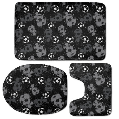 Grunge Soccer Ball Pattern Print 3 Piece Bath Mat Set