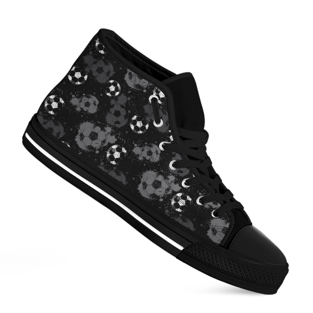 Grunge Soccer Ball Pattern Print Black High Top Shoes
