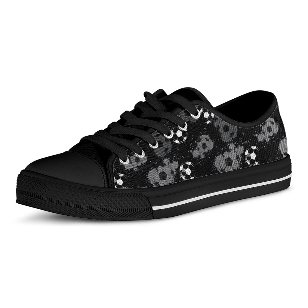 Grunge Soccer Ball Pattern Print Black Low Top Shoes