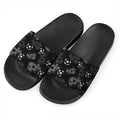 Grunge Soccer Ball Pattern Print Black Slide Sandals