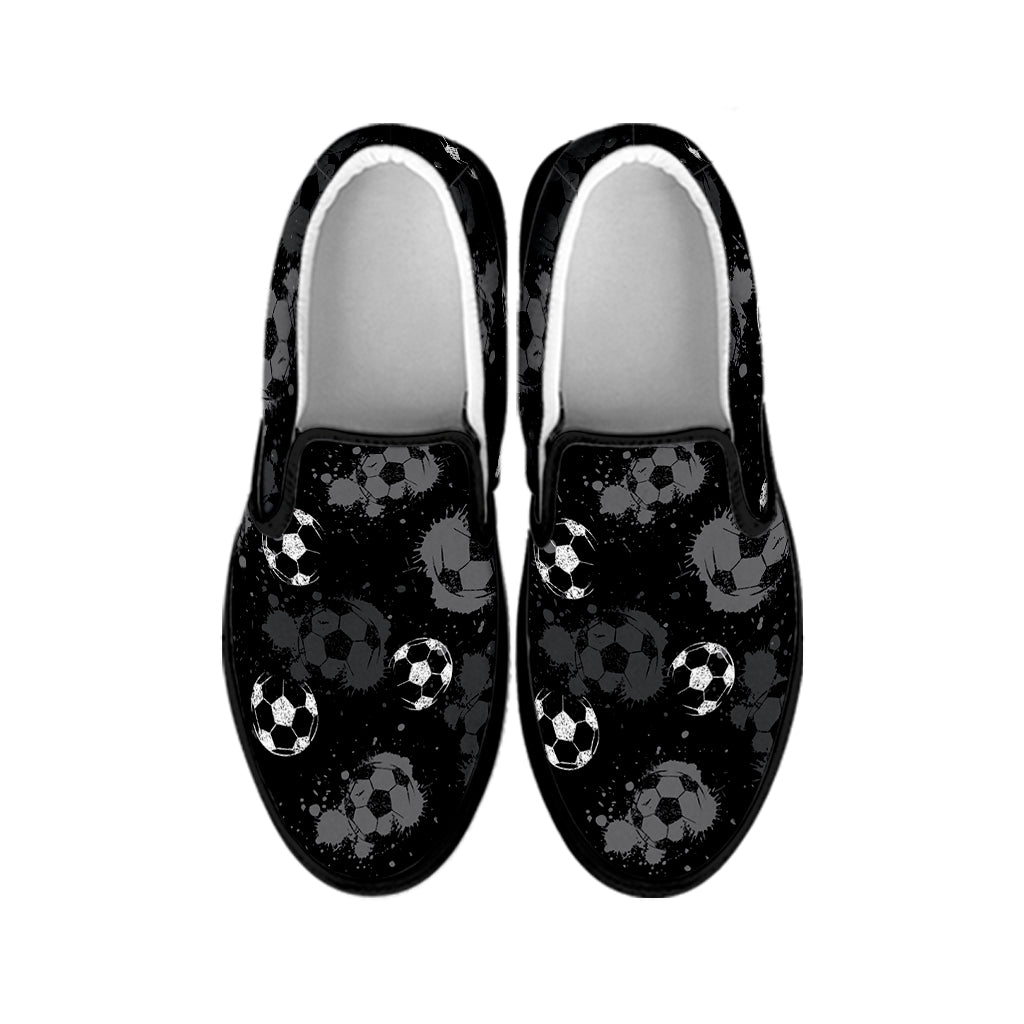 Grunge Soccer Ball Pattern Print Black Slip On Shoes