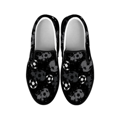 Grunge Soccer Ball Pattern Print Black Slip On Shoes