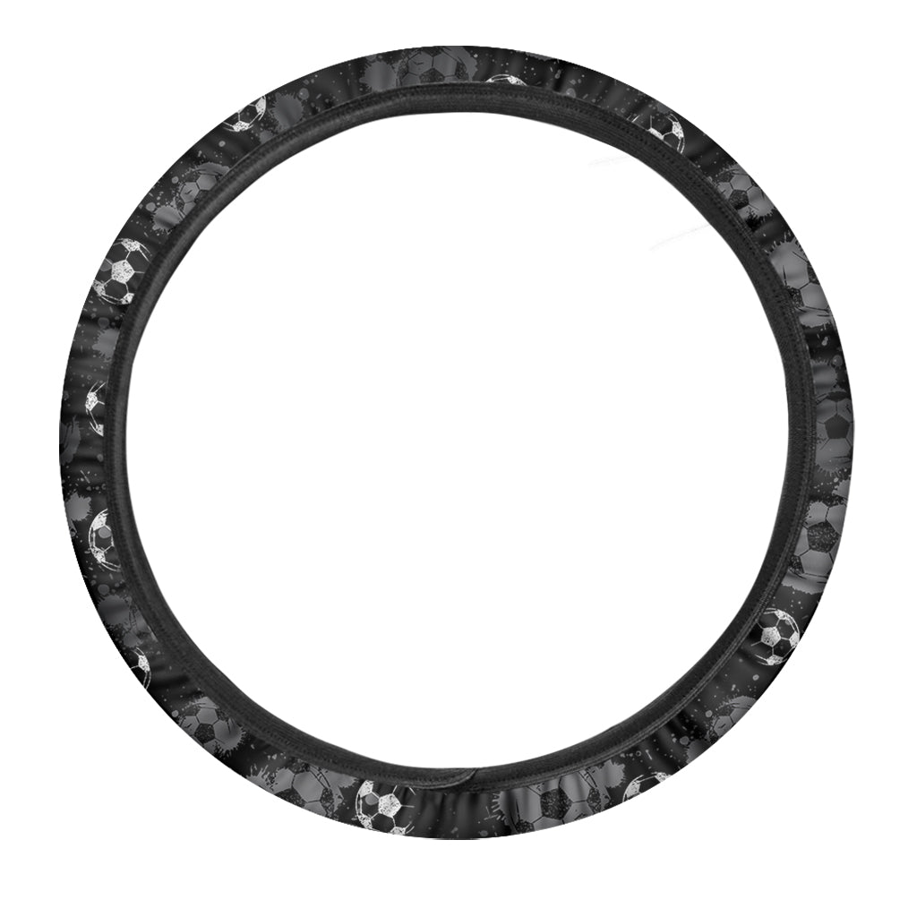 Grunge Soccer Ball Pattern Print Car Steering Wheel Cover