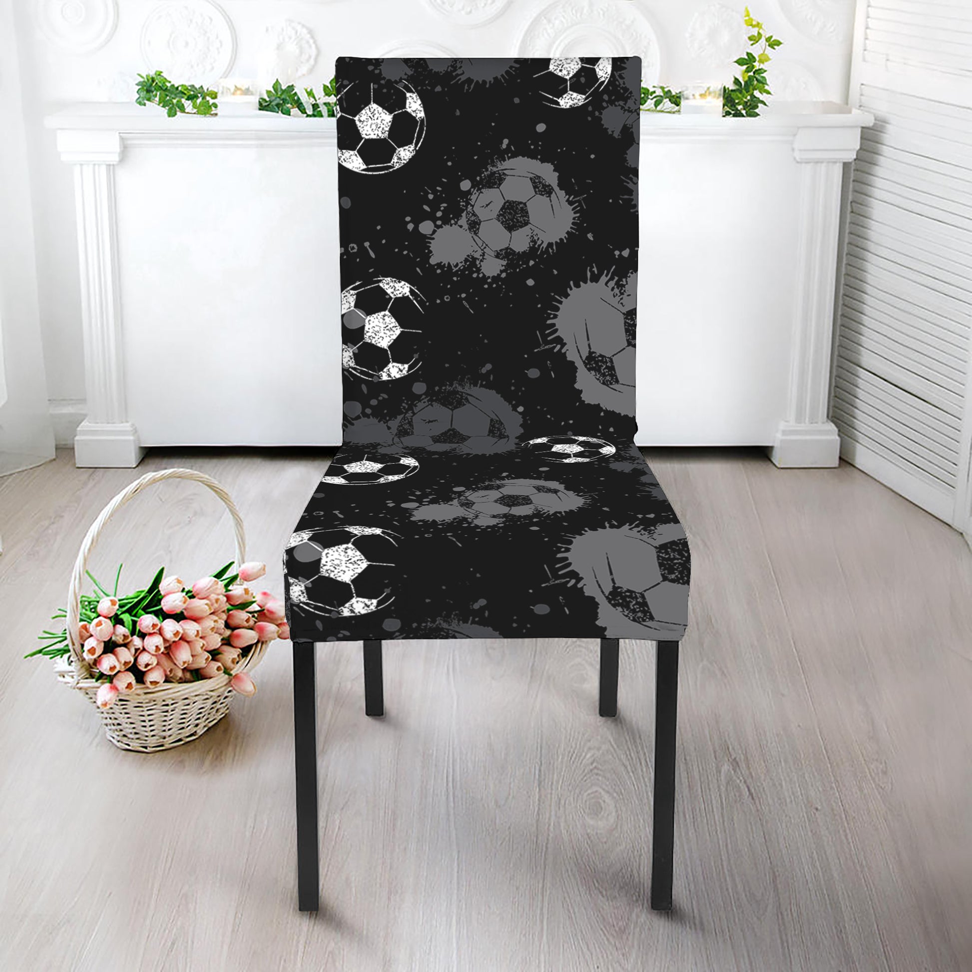 Grunge Soccer Ball Pattern Print Dining Chair Slipcover