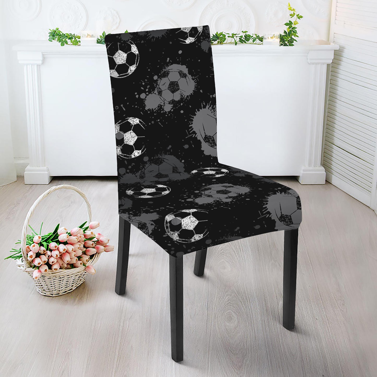 Grunge Soccer Ball Pattern Print Dining Chair Slipcover