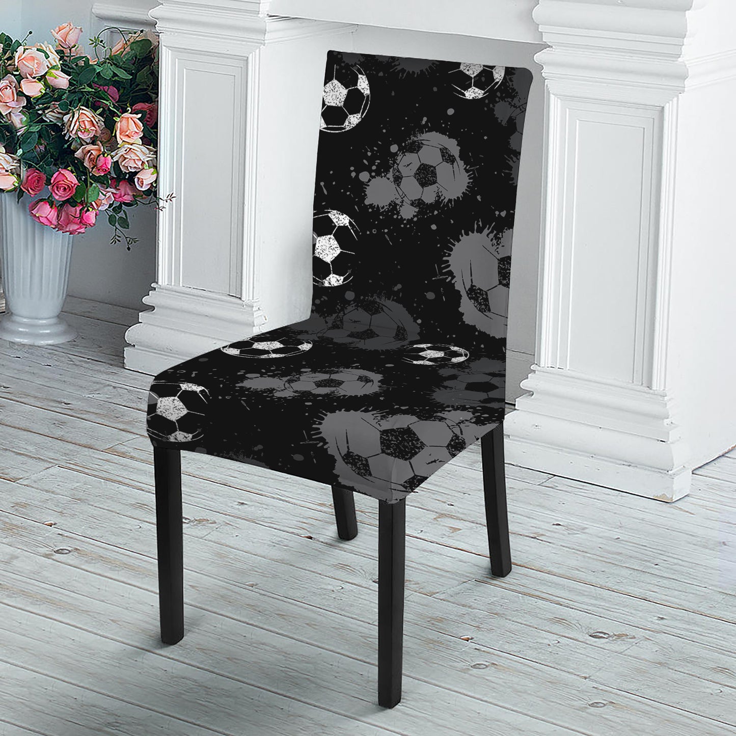 Grunge Soccer Ball Pattern Print Dining Chair Slipcover