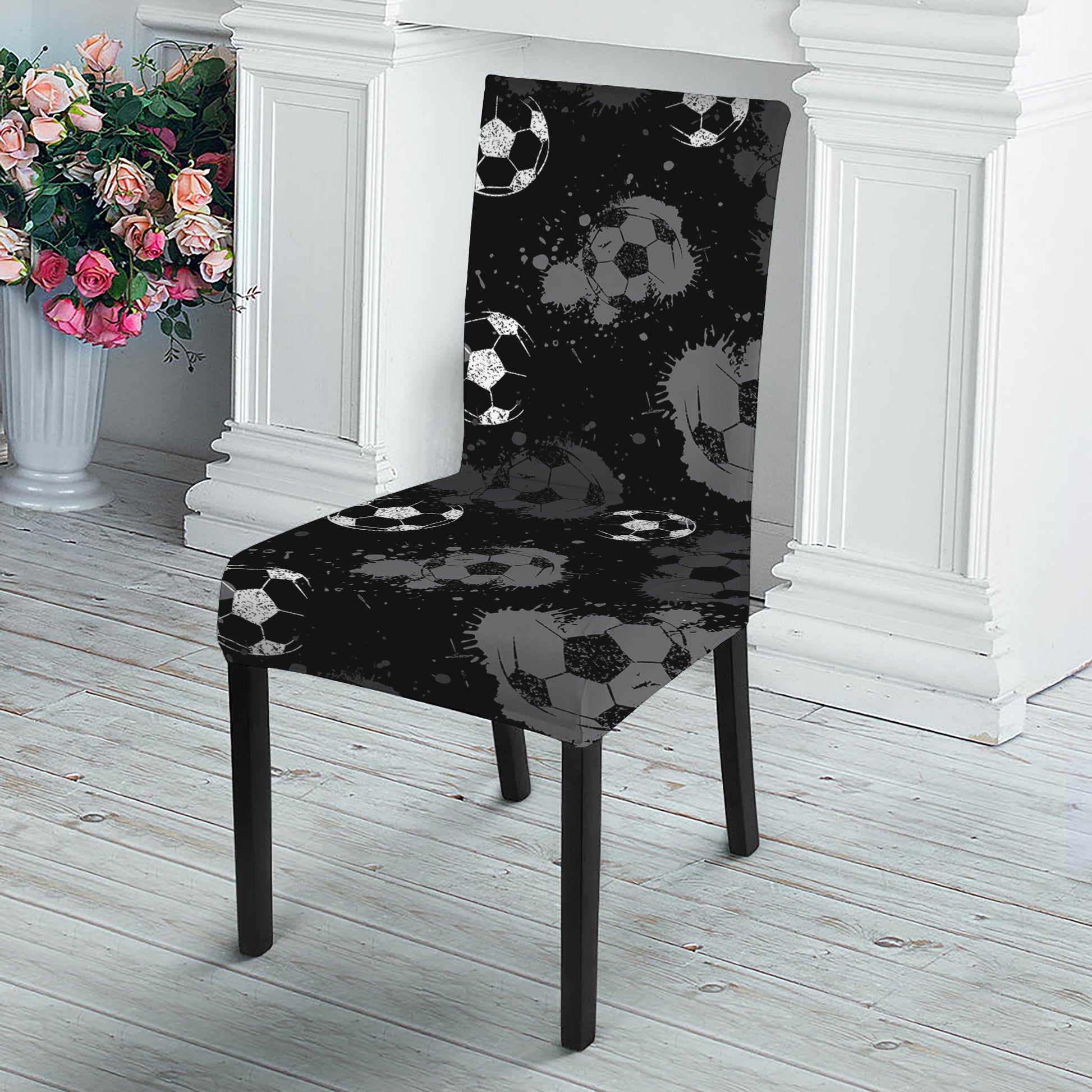 Grunge Soccer Ball Pattern Print Dining Chair Slipcover