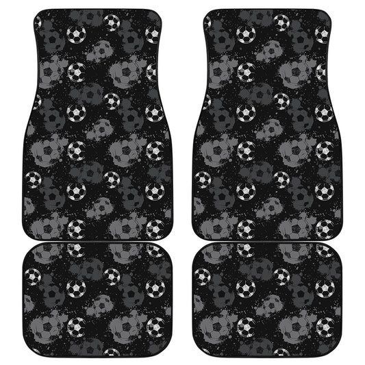 Grunge Soccer Ball Pattern Print Front and Back Car Floor Mats