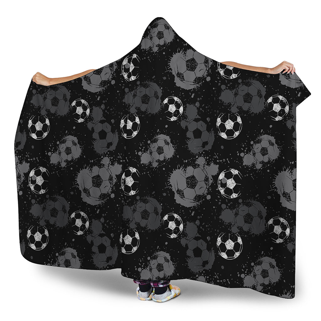Grunge Soccer Ball Pattern Print Hooded Blanket