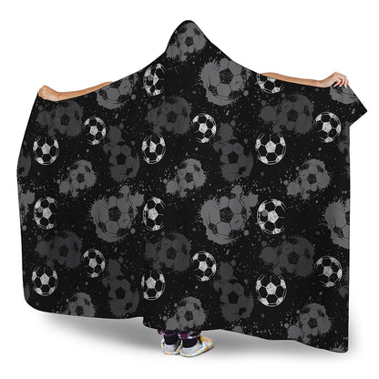 Grunge Soccer Ball Pattern Print Hooded Blanket