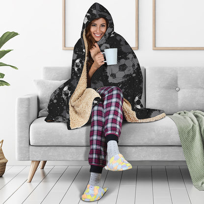 Grunge Soccer Ball Pattern Print Hooded Blanket