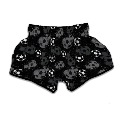 Grunge Soccer Ball Pattern Print Muay Thai Boxing Shorts