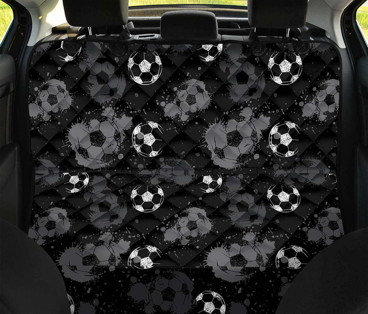 Grunge Soccer Ball Pattern Print Pet Car Back Seat Cover