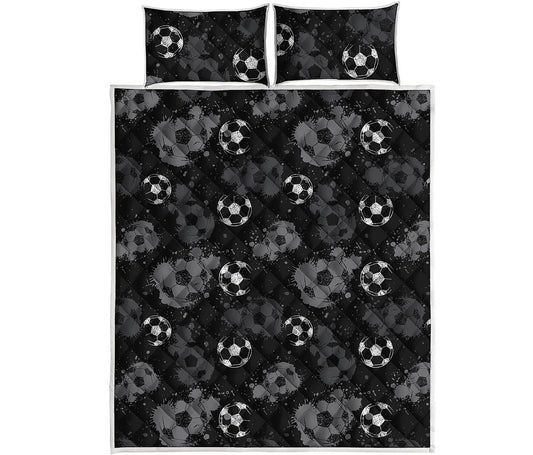Grunge Soccer Ball Pattern Print Quilt Bed Set