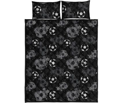 Grunge Soccer Ball Pattern Print Quilt Bed Set