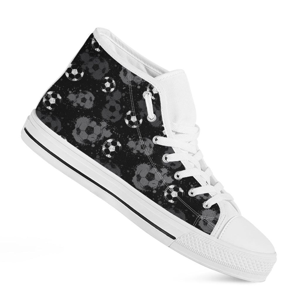 Grunge Soccer Ball Pattern Print White High Top Shoes