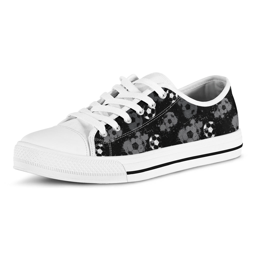 Grunge Soccer Ball Pattern Print White Low Top Shoes