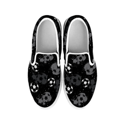 Grunge Soccer Ball Pattern Print White Slip On Shoes