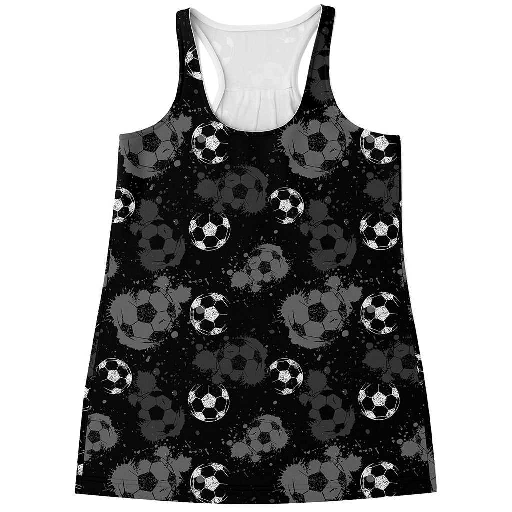 Grunge Soccer Ball Pattern Print Women's Racerback Tank Top