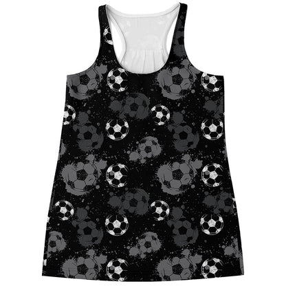Grunge Soccer Ball Pattern Print Women's Racerback Tank Top