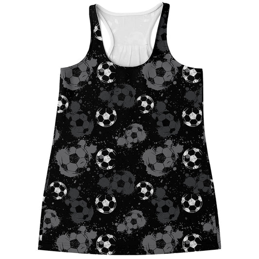 Grunge Soccer Ball Pattern Print Women's Racerback Tank Top