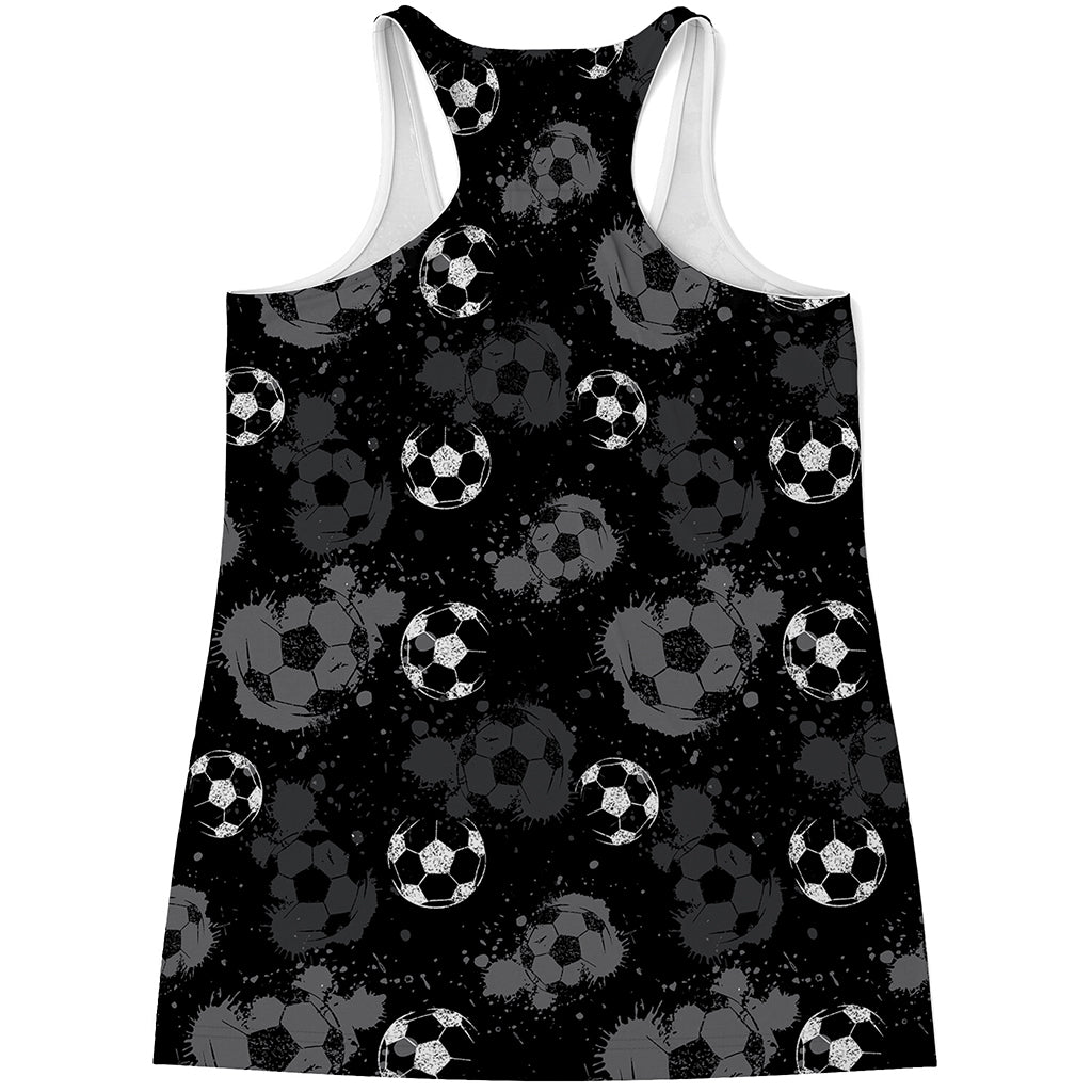 Grunge Soccer Ball Pattern Print Women's Racerback Tank Top