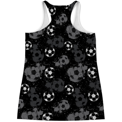 Grunge Soccer Ball Pattern Print Women's Racerback Tank Top