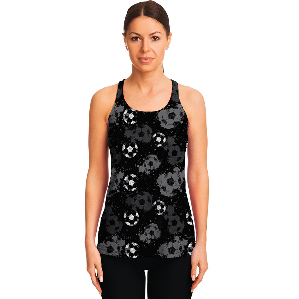 Grunge Soccer Ball Pattern Print Women's Racerback Tank Top