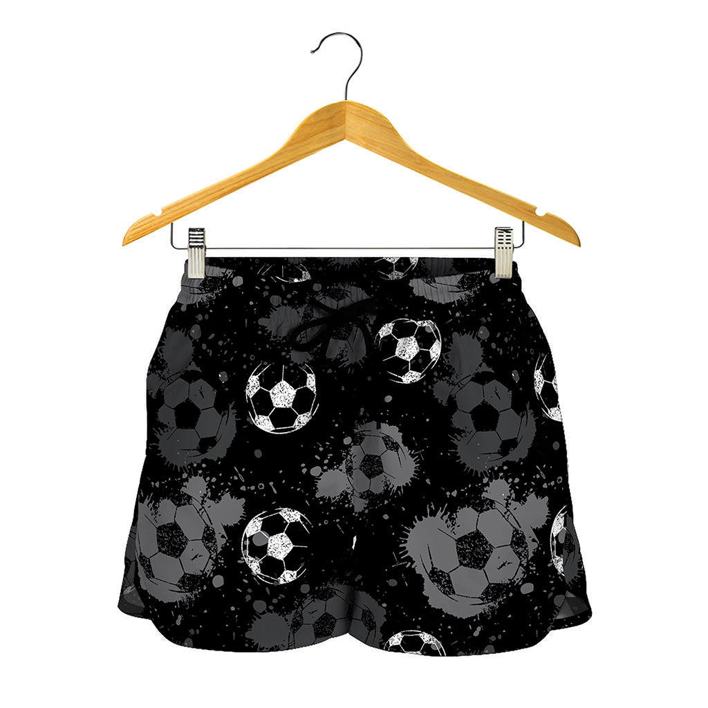 Grunge Soccer Ball Pattern Print Women's Shorts