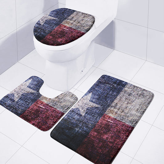 Grunge Texas Flag Print 3 Piece Bath Mat Set