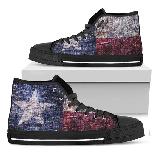 Grunge Texas Flag Print Black High Top Shoes