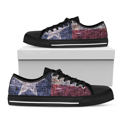 Grunge Texas Flag Print Black Low Top Shoes 