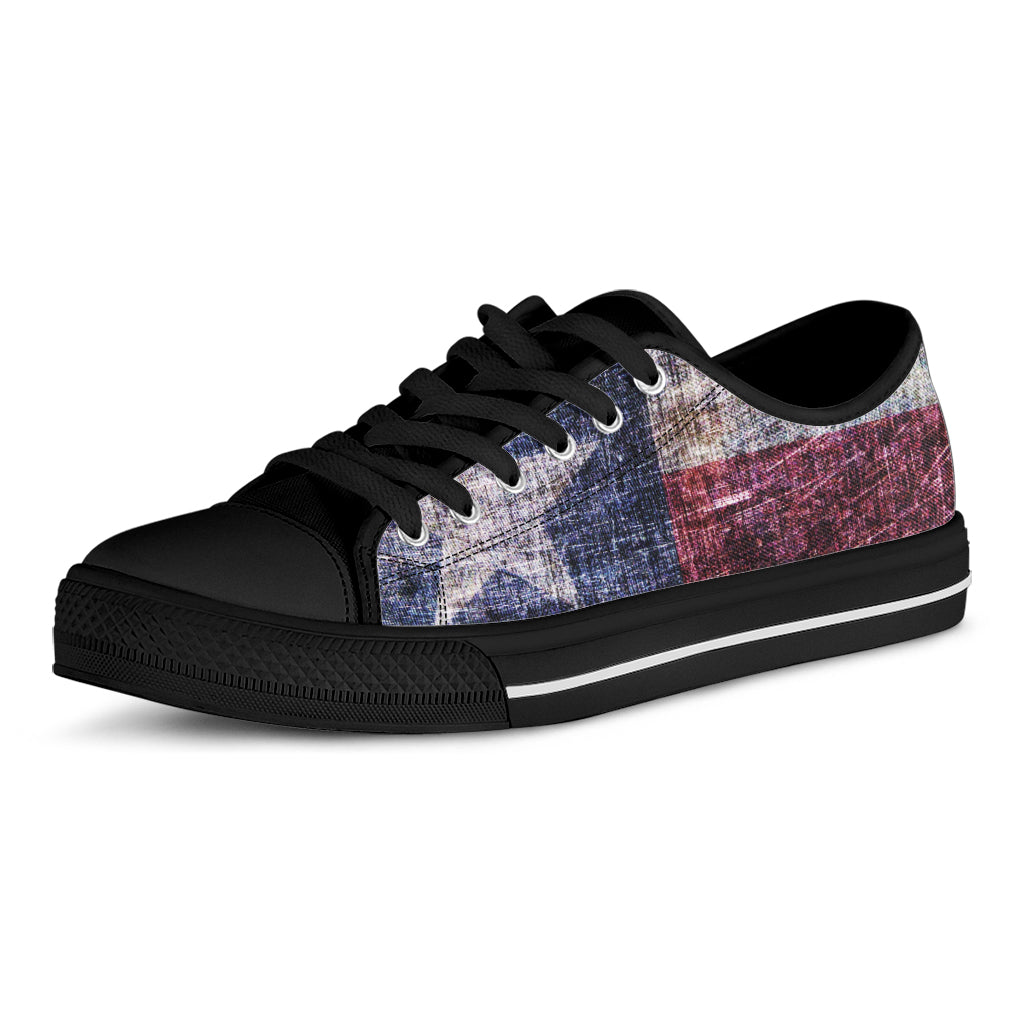 Grunge Texas Flag Print Black Low Top Shoes 