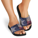 Grunge Texas Flag Print Black Slide Sandals