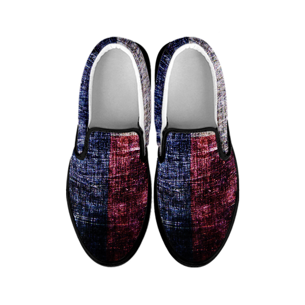Grunge Texas Flag Print Black Slip On Shoes