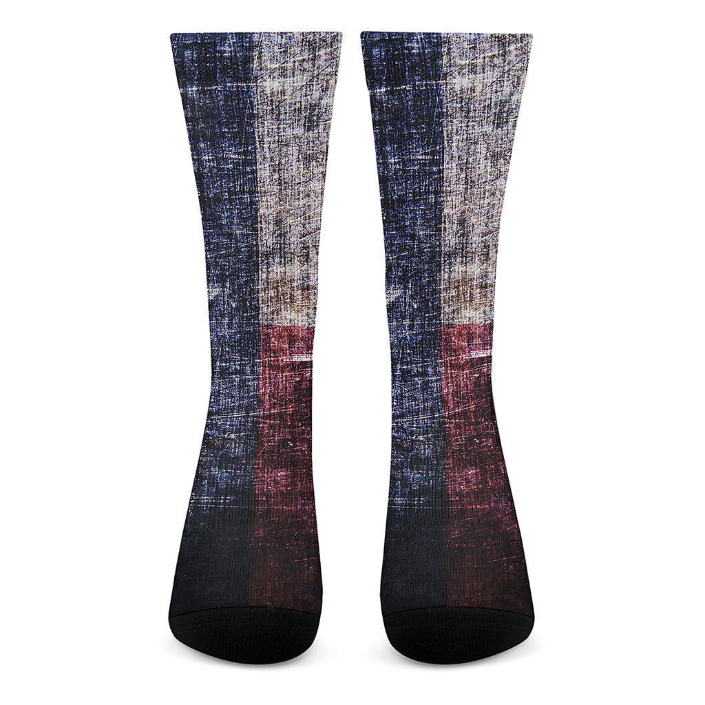 Grunge Texas Flag Print Crew Socks