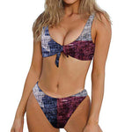 Grunge Texas Flag Print Front Bow Tie Bikini