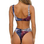 Grunge Texas Flag Print Front Bow Tie Bikini