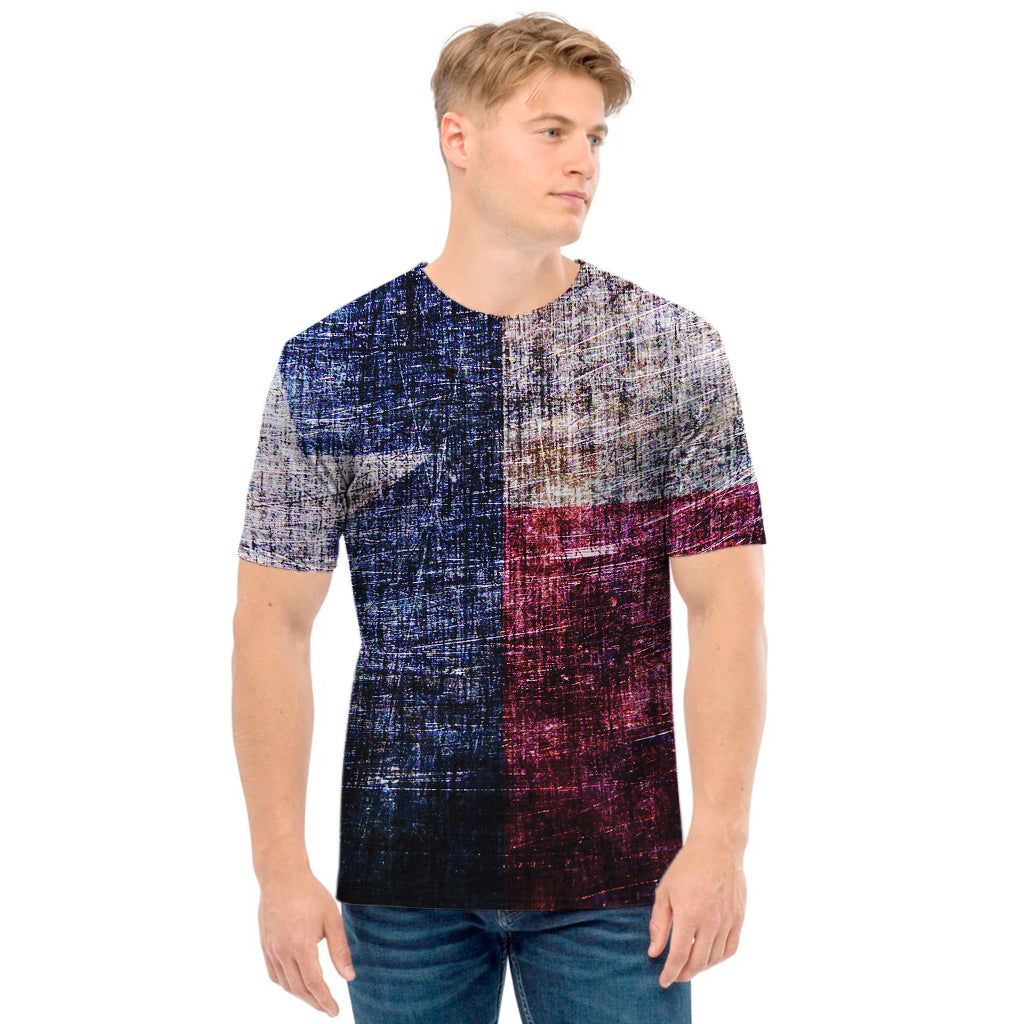Grunge Texas Flag Print Men's T-Shirt