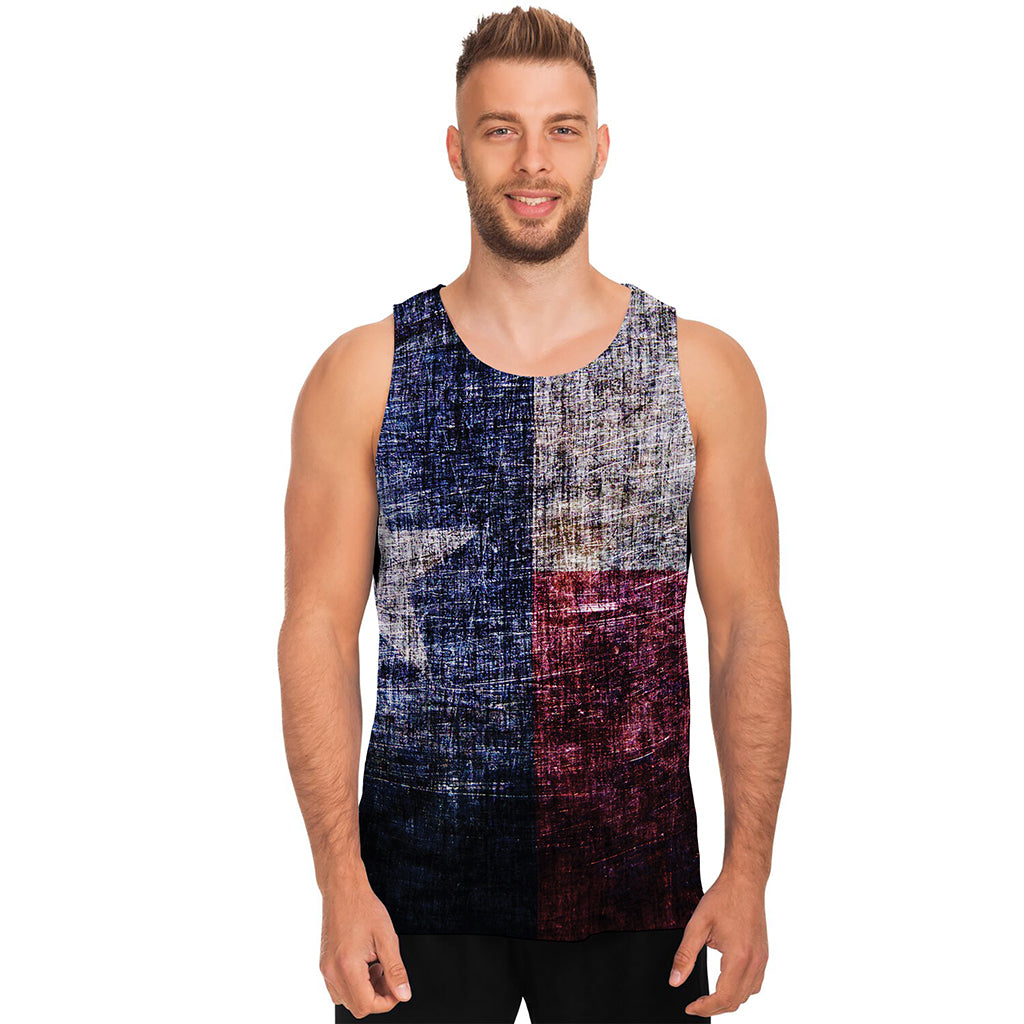 Grunge Texas Flag Print Men's Tank Top